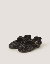 Sequin Mary Jane Ballet Flats, Black (BLACK), large