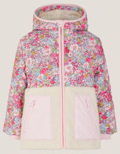Floral Borg Hooded Jacket, Pink (PINK), large