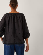 Esme Floral Appliqué 3/4 Sleeve Top, Black (BLACK), large