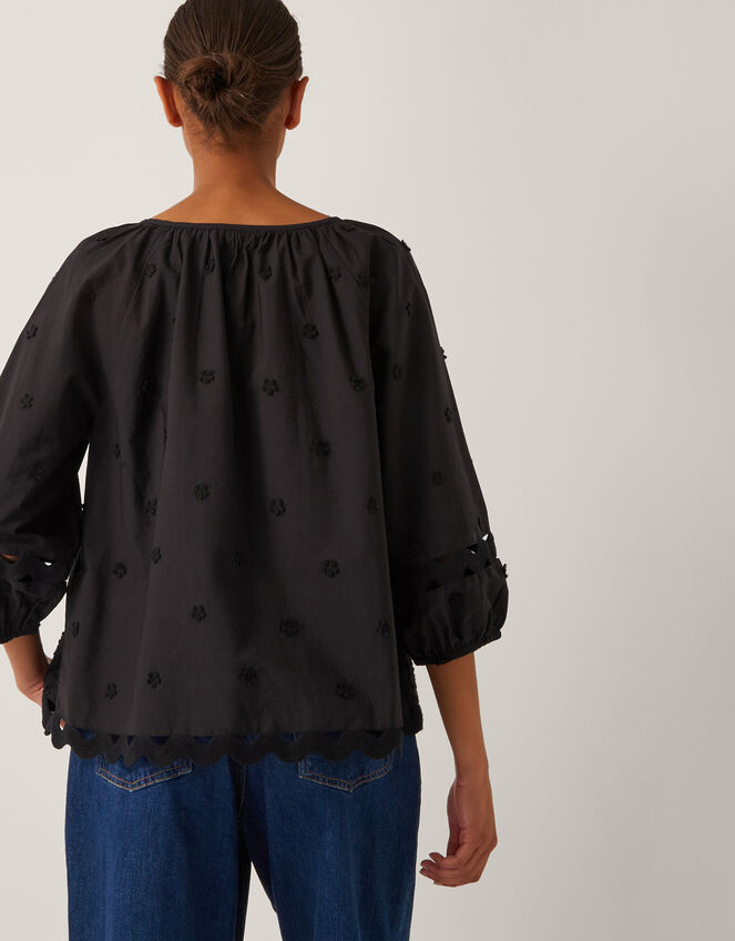 Esme Floral Appliqué 3/4 Sleeve Top, Black (BLACK), large