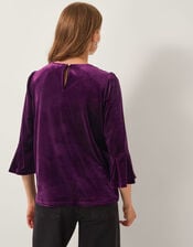 Valerie Velvet Frill Sleeve Top, Red (BERRY), large