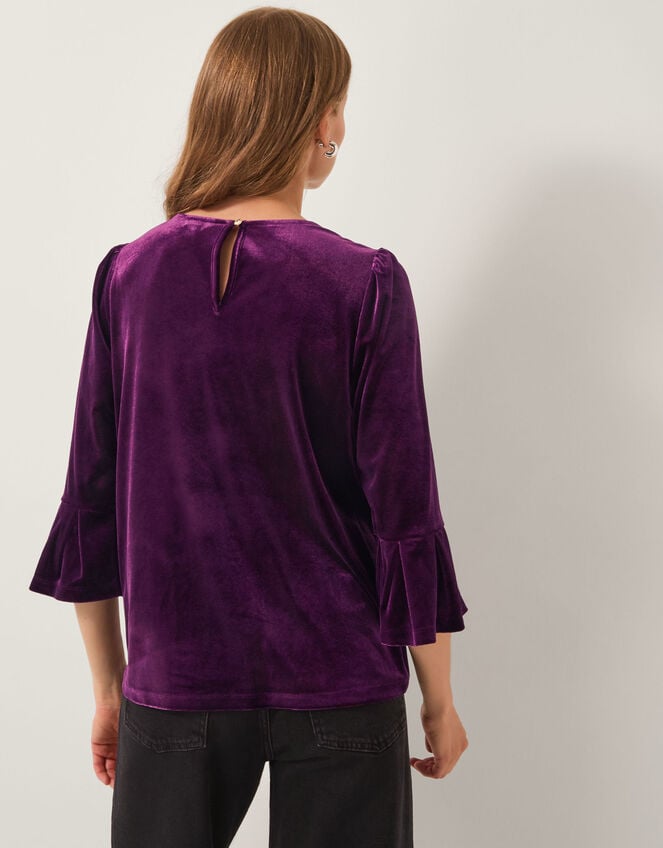 Valerie Velvet Frill Sleeve Top, Red (BERRY), large