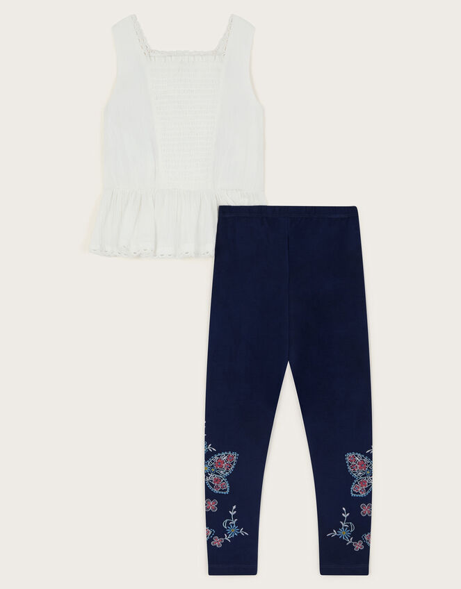 Embroidered Butterfly Top and Leggings Set, White (WHITE), large