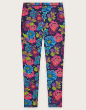 Floral Sketchy Swim Leggings, Blue (NAVY), large