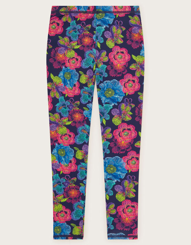 Floral Sketchy Swim Leggings Blue, Girls' Beach & Swimwear