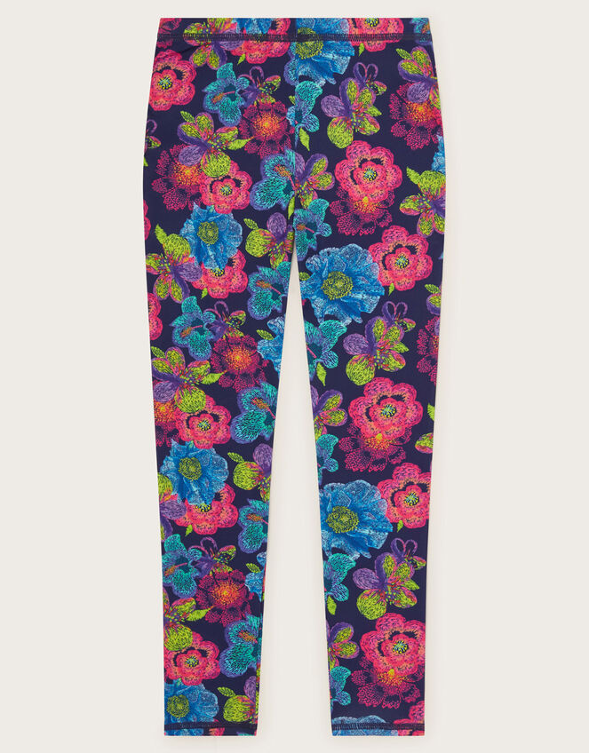 Floral Sketchy Swim Leggings with UPF50+ Protection, Blue (NAVY), large