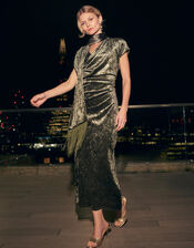 Cece Crushed Velvet Cowl Midi Dress, Green (GREEN), large