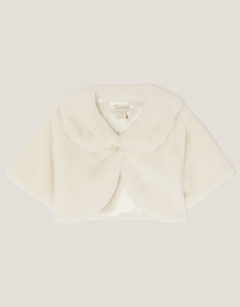 Faux Fur Collared Shrug, Ivory (IVORY), large