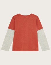 Wolf Mock Sleeve Rust T-Shirt, Orange (ORANGE), large