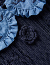 2-in-1 Knitted Chambray Top, Blue (BLUE), large