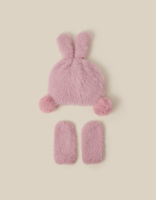 Baby Bunny Beanie Hat & Mittens Set, Pink (PINK), large