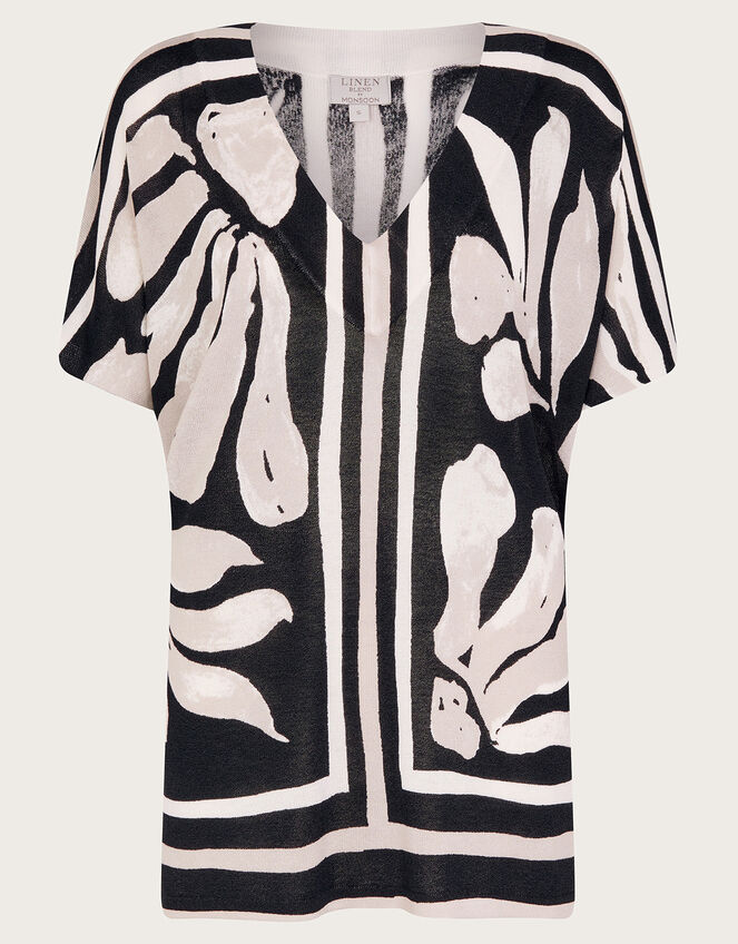 Palm Print Knit Top, Black (BLACK), large