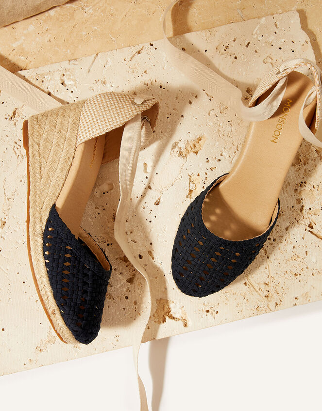 Cut-Out Detail Tie Up Espadrille Wedges, Blue (NAVY), large