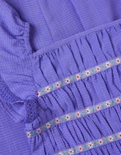 Floral Shirred Textured Jumpsuit, Blue (BLUE), large