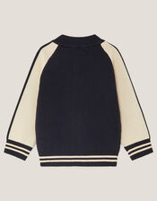 Varsity Knitted Bomber Jacket, Blue (NAVY), large