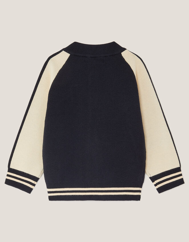 Varsity Knitted Bomber Jacket, Blue (NAVY), large