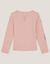 Sequin Bow Long Sleeve Top, Pink (PINK), large