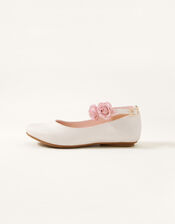 Corsage Strap Ballerina Flats, Ivory (IVORY), large