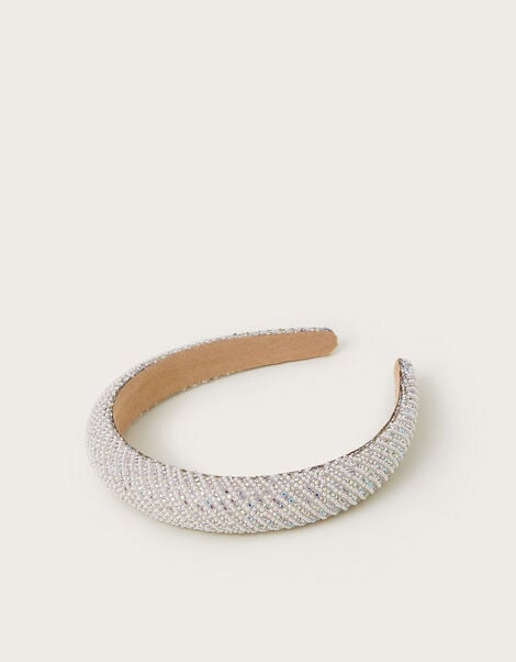 Diamante Pearl Puffy Headband, , large
