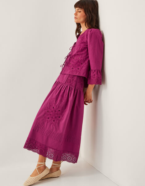 Saoirse Broderie Midi Skirt, Red (BURGUNDY), large