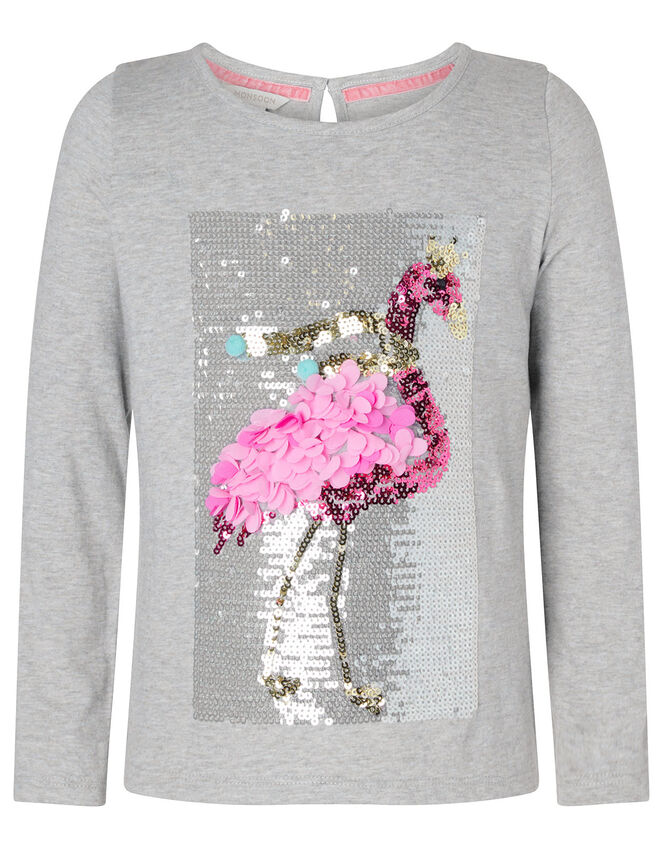 XMAS Sequin Flamingo Long Sleeve Top, Grey (GREY), large