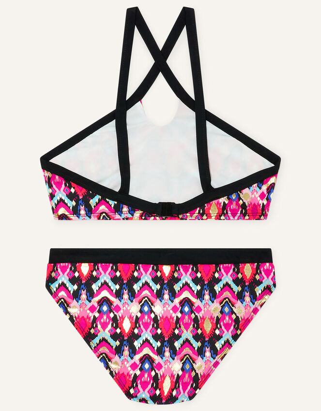 Ikat Foil Print Front Bikini Set, Orange (ORANGE), large