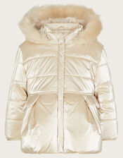 Baby Petal Peplum Padded Coat, Natural (CHAMPAGNE), large