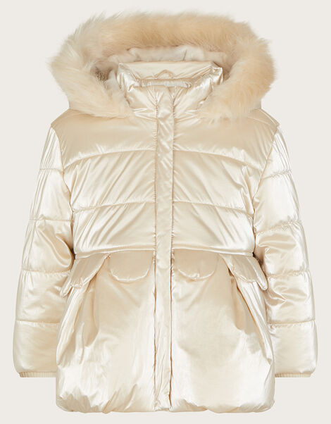 Baby Petal Peplum Padded Coat, Natural (CHAMPAGNE), large
