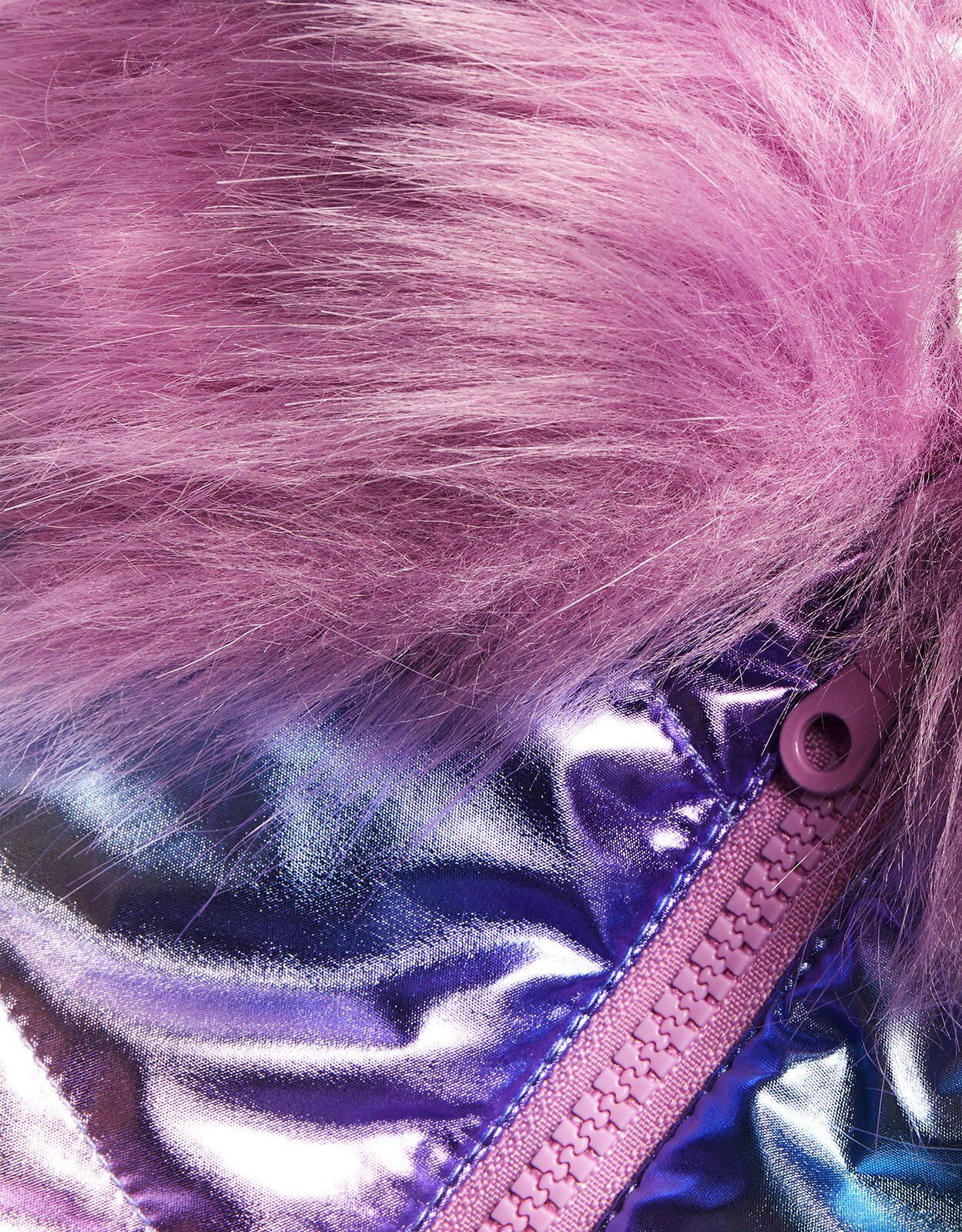 Rainbow Metallic Padded Coat with Hood Pink