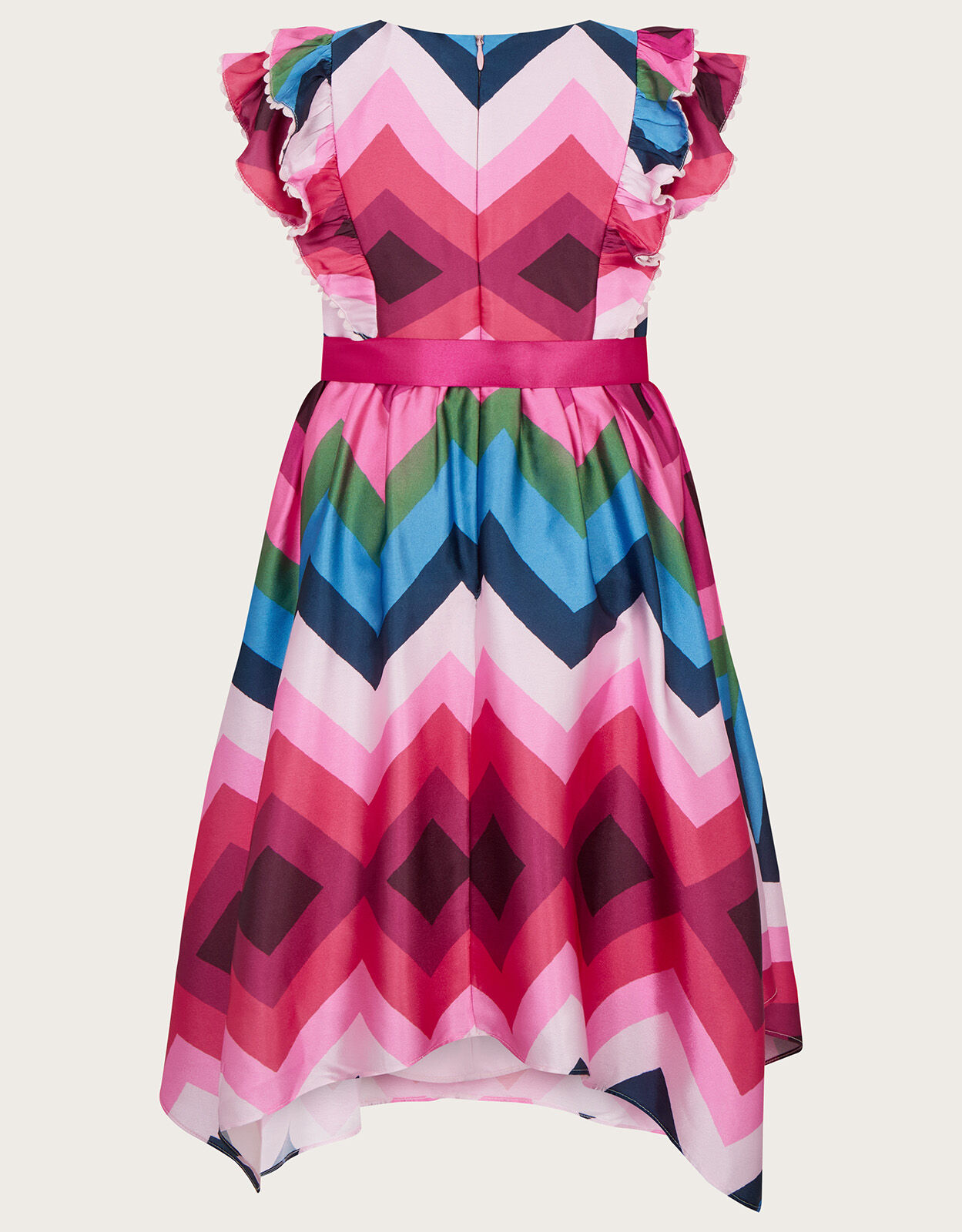 Zig Zag Stripe Satin Frill Dress Multi