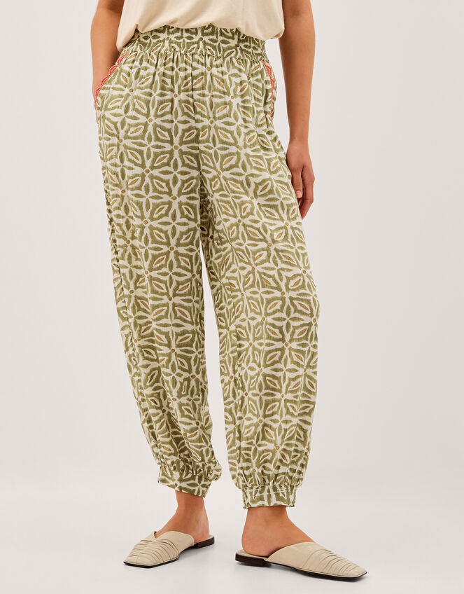 Elma Print Balloon Pants, Green (KHAKI), large