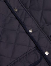 Quilted Collared Coat with Hood, Blue (NAVY), large