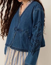 East Juna Denim Botanical Embroidered Jacket, Blue (BLUE), large