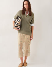 Sacha Embroidered Midi Skirt, Gold (GOLD), large