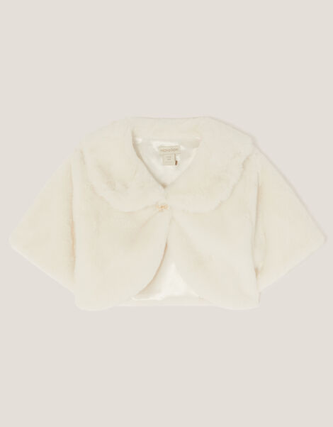 Faux Fur Collared Shrug, Ivory (IVORY), large