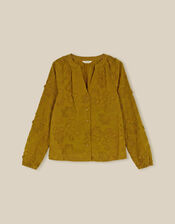 Luci Floral Embroidered Shirt, Green (KHAKI), large