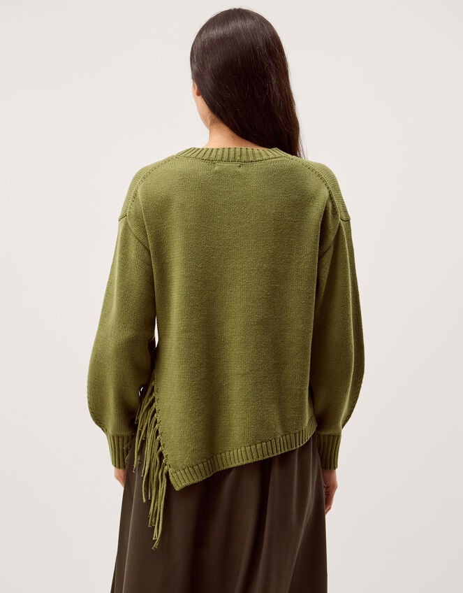 Fey Asymmetrical Fringe Jumper, Green (KHAKI), large