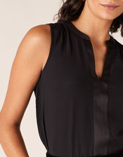 Satin Trim Sleeveless Blouse with LENZING™ ECOVERO™, Black (BLACK), large