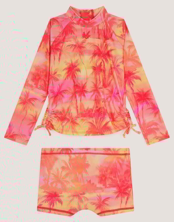 Palm Print UPF50+ Rash Vest Swim Set, Orange (ORANGE), large