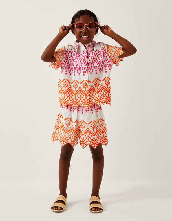 Embroidered Short Sleeve Shirt, White (WHITE), large