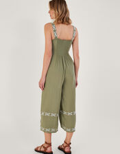 Embellished Aztec Maxi Jumpsuit, Green (KHAKI), large