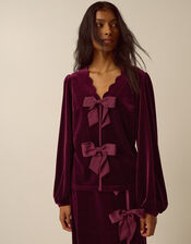Buffy Bow Scallop Velvet Top, Red (BURGUNDY), large