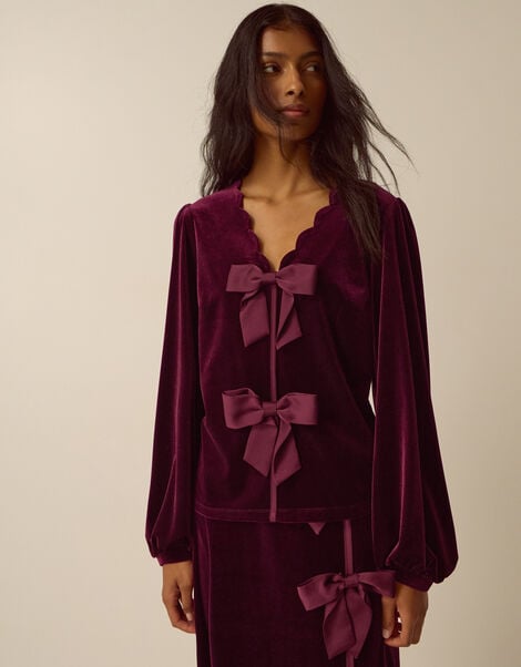 Buffy Bow Scallop Velvet Top, Red (BURGUNDY), large