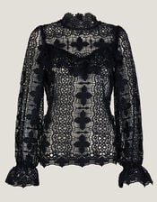 Phoebe Sheer Lace Blouse, Black (BLACK), large