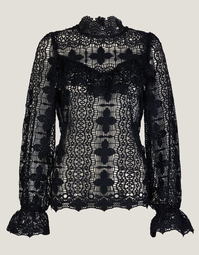 Phoebe Sheer Lace Blouse, Black (BLACK), large