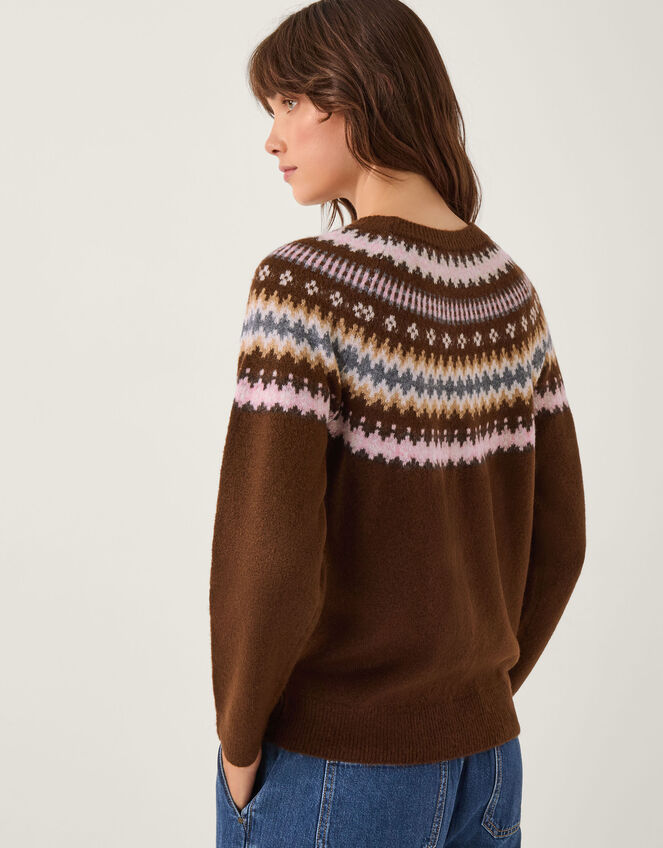 Fran Embellished Fair Isle Jumper, Brown (BROWN), large