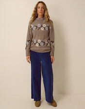 Flic Floral Embroidered Jumper, Mink (MINK), large