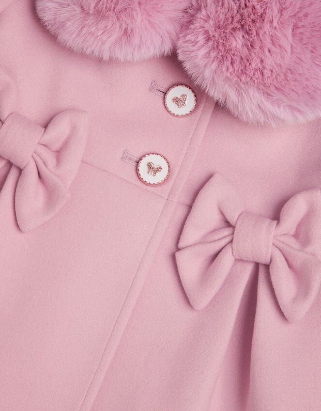 Baby Faux Fur Bow Coat, Pink (PINK), large