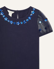 Daisy Puff Sleeve Top, Blue (NAVY), large