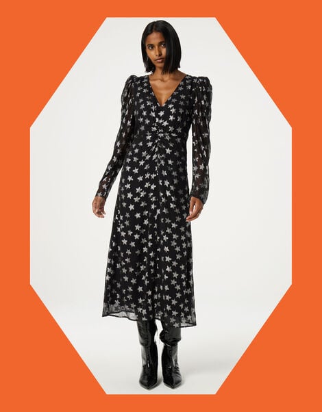 Fabienne Chapot Metallic Star Print Maxi Dress, Black (BLACK), large